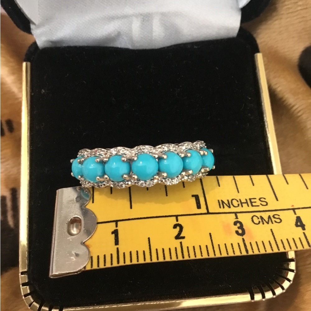 NWOT Sleeping Beauty Turquoise & White Zircon Sterling Silver Ring - Picture 10 of 12